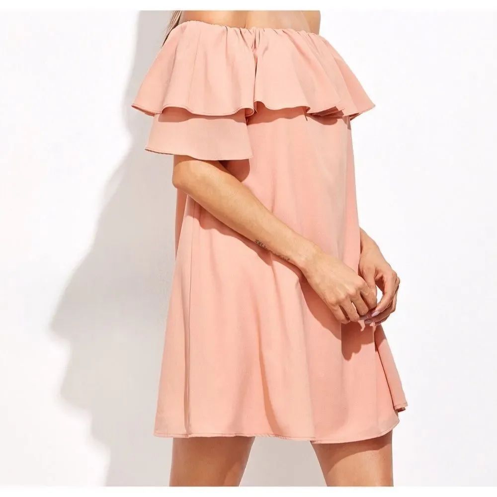 ✨Pink Off The Shoulder Ruffle Dress✨ - Picture 4 of 6